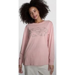 Victorias Secret Bubble Gum PINK Campus Cotton Bling Long Sleeve Tee Size Medium